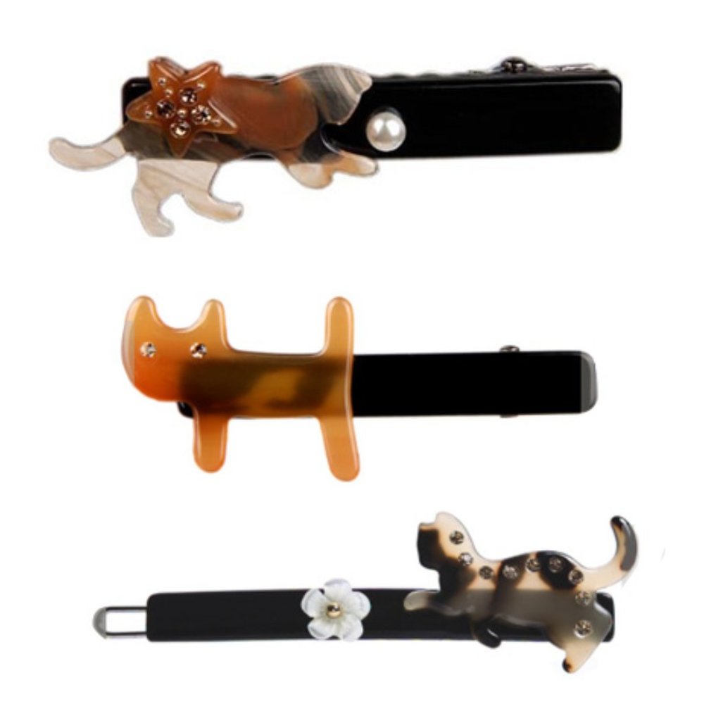 Bundle - Set of 3 Cat Hair Clips Animal Clips for Kids Kitten Kitty Barrettes
